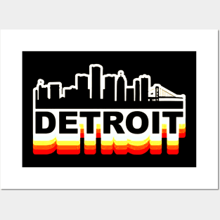 Detroit City Skyline Vintage Retro Posters and Art